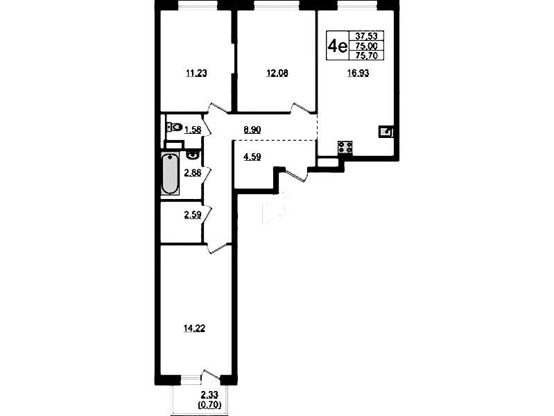 3-комнатная квартира 75.7 м², 11/12 эт., ЖК «Новые Лаврики»